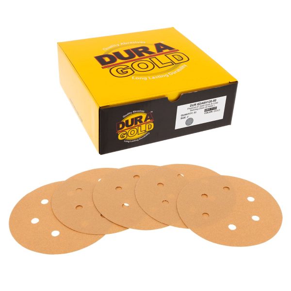 120 Grit - 6  Gold Hook & Loop 6-Hole Pattern Sanding Discs for DA Sanders - Box of 50 Online
