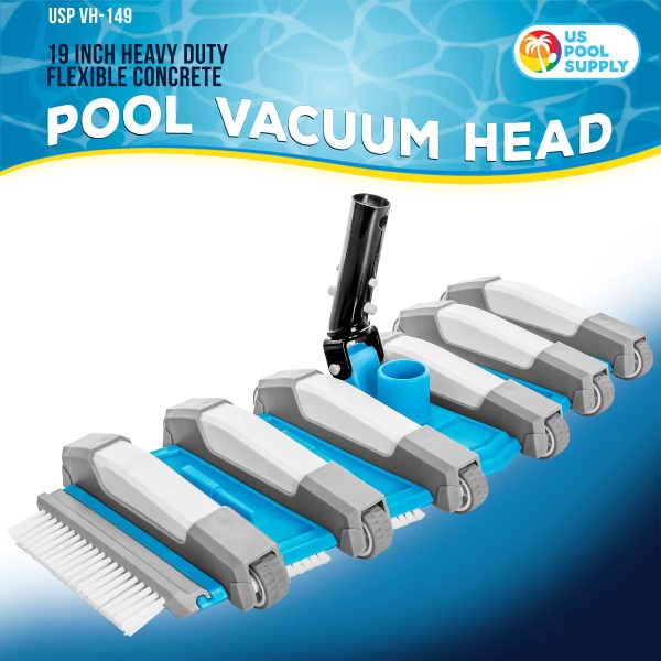 U.S. Pool Supply® 19  Heavy Duty Weighted Flexible Concrete Swimming Pool Vacuum Head with Side Brushes and Metal EZ Clip Handle - Professional Commercial Grade For Discount - Image 2