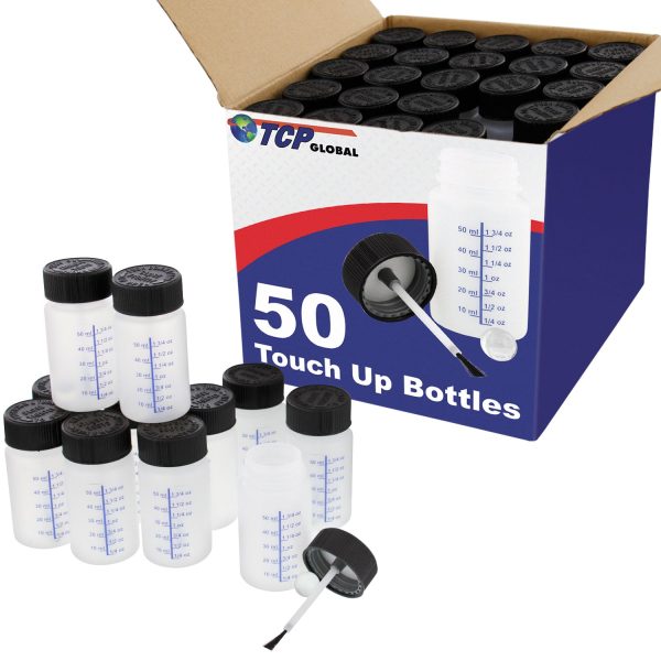 Paint Touch Up Bottles with Child Safety Lids (Box of 50) - 2 oz (60ml) Fluid Capacity, Mixing Ball, Touch-Up Applicator Brush - Fix Chips, Scratches Online now