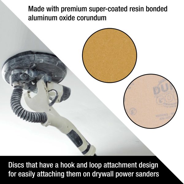 Dura-Gold Premium 9  Drywall Sanding Discs, 60 Grit (Box of 8), Sandpaper Discs with Hook & Loop Backing, Aluminum Oxide Abrasive, For Power Sanders Hot on Sale - Image 5