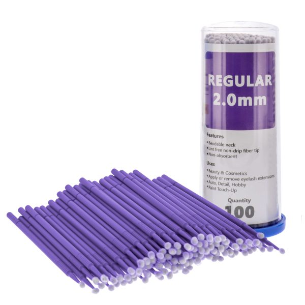 TCP Global Eyelash Extension Micro Brushes, 100 Medium 2.0 mm Tip Size Purple Disposable Brush Applicators - Apply Makeup, Paint Touch Up Fashion