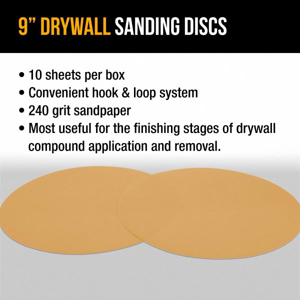 Dura-Gold Premium 9  Drywall Sanding Discs, 240 Grit (Box of 10), Sandpaper Discs with Hook & Loop Backing, Aluminum Oxide Abrasive, For Power Sanders on Sale - Image 4