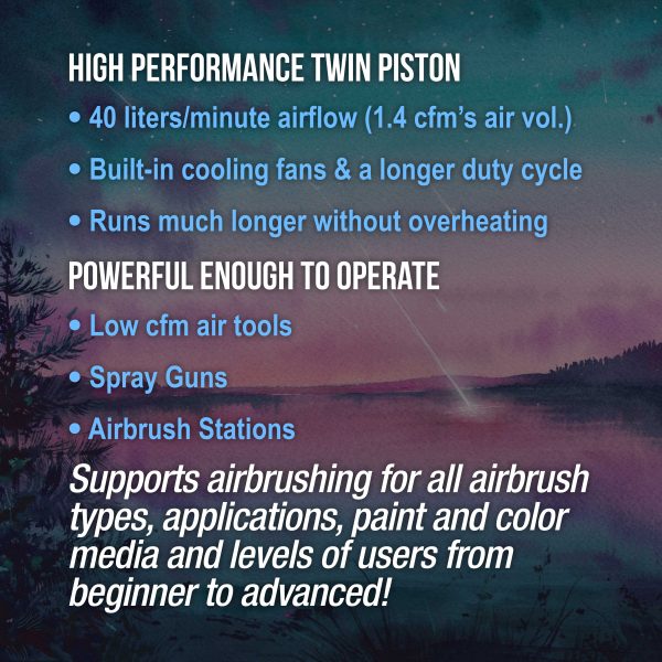 Professional Cool Running 1 4 hp Twin Cylinder Piston Air Compressor with Extra Large Storage Tank - High Airflow - Hose, Regulator Water Trap Online now - Image 3