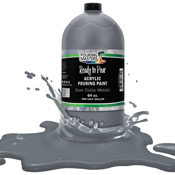 Silver Dollar Metallic Acrylic Ready to Pour Pouring Paint Premium 64-Ounce Pre-Mixed Water-Based - Painting Canvas, Wood, Crafts, Tile, Rocks Online