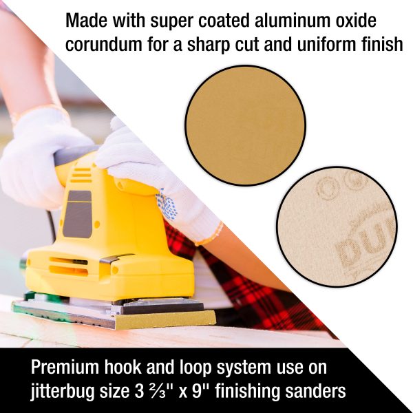 320 Grit - 1 3 Sheet Size Wood Workers Gold, 3-2 3  x 9  with Hook & Loop Backing - Box of 20 Sheets - Jitterbug Sander Cheap - Image 5