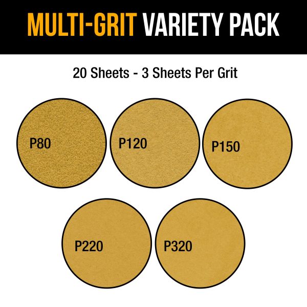 1 2 Sheet Variety Pack Box - 80, 120, 150, 220 & 320 Grit (3 Sheets Each, 15 Total) - Gold, 4-1 2  x 11 , Hook & Loop Back Online Hot Sale - Image 4