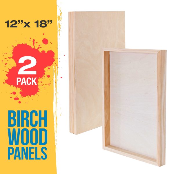 Unfinished Cradled Wood Panels for Painting, 2 Pack of 12x18 inch - Gallery Birch Wooden Canvas Boards 1-1 2  Deep - Mixed-Media Craft, Acrylic, Oil, Encaustic, Paint Pouring For Sale - Image 2