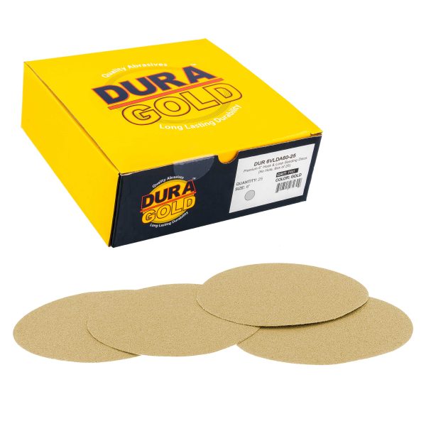 60 Grit - 6  Gold Hook & Loop No Hole Pattern Sanding Discs for DA Sanders - Box of 25 For Discount