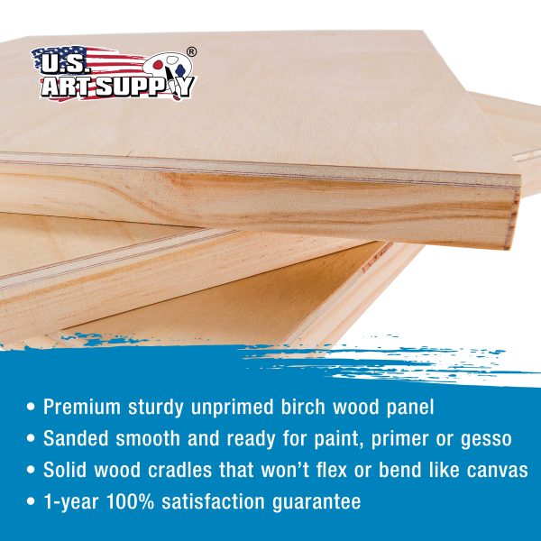 Unfinished Cradled Wood Panels for Painting, 3 Pack of 11x14 inch - Studio Birch Wooden Canvas Boards 3 4  Deep - Mixed-Media Craft, Acrylic, Oil, Encaustic, Paint Pouring Panel Board on Sale - Image 4