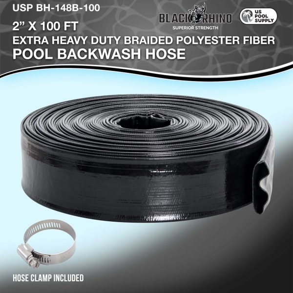 U.S. Pool Supply® Black Rhino 2  x 100  Pool Backwash Hose with Hose Clamp - Extra Heavy Duty Superior Strength, Thick 1.2mm (47 mils) - Weather Burst Resistant Online - Image 2