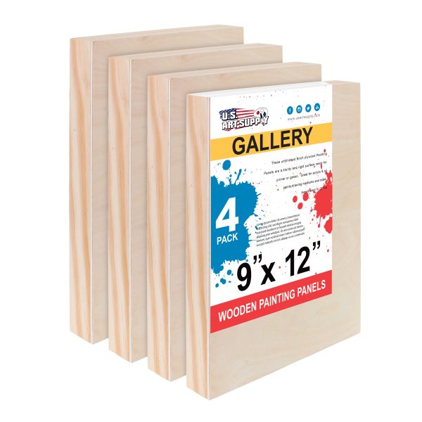 Unfinished Cradled Wood Panels for Painting, 4 Pack of 9x12 inch - Gallery Birch Wooden Canvas Boards 1-1 2  Deep - Mixed-Media Craft, Acrylic, Oil, Encaustic, Paint Pouring Online