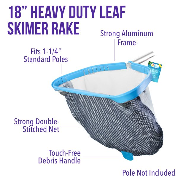 U.S. Pool Supply® Heavy Duty 18  Swimming Pool Leaf Skimmer Rake with Deep Double-Stitched Net Bag - Strong Aluminum Frame Hot on Sale - Image 2